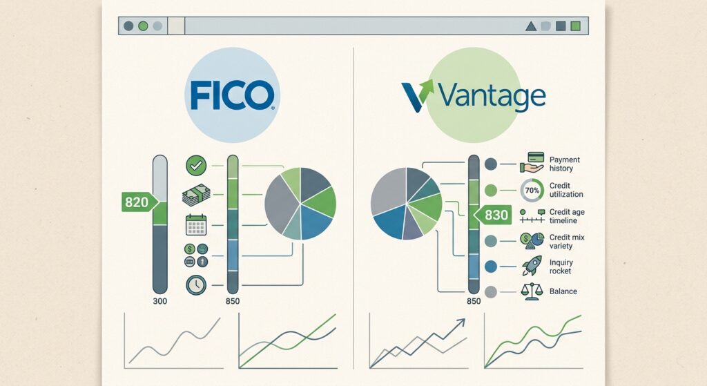Illustration for the article: FICO vs. VantageScore: Why Your Credit Score Isn’t Always the Same Number