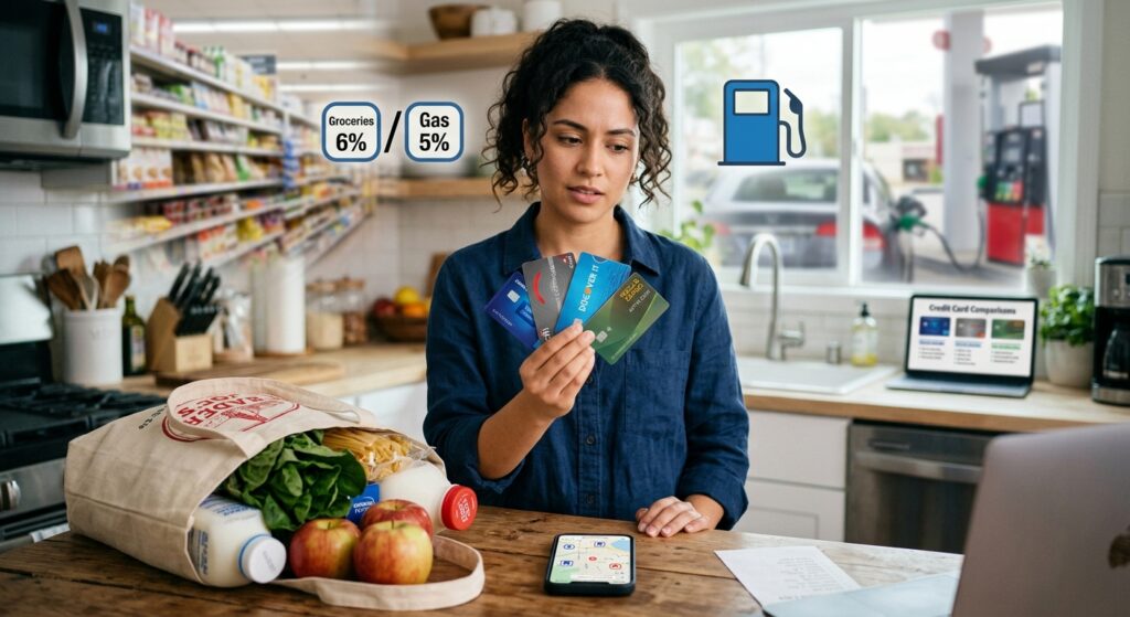 Illustration for the article: Best Credit Cards for Cashback on Gas and Groceries